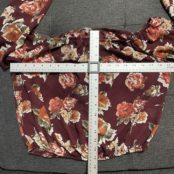 Charlotte Russe Off Shoulder Crop Choker Blouse Burgundy‎ Floral Women's Medium - Picture 6 of 9
